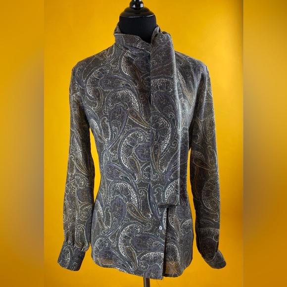 Jennifer Grail Grey Paisley Pussybow Blouse - Picture 1 of 5